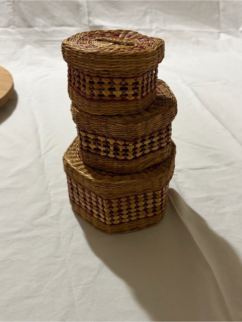 Vintage Nesting Straw/Wicker Lidded Boxes